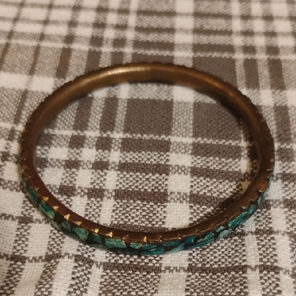 ✨Copper Bangle Bracelet with Faux Turquoise Inlay✨ - Picture 2 of 3